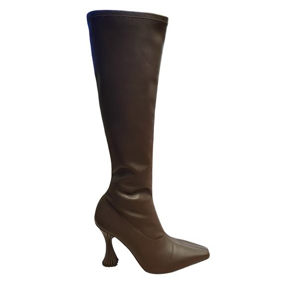 Ammonde Atelier Magda Leather Heeled Boot Knee High Pointed Toe Dark Oat Size 40 - Picture 5 of 16